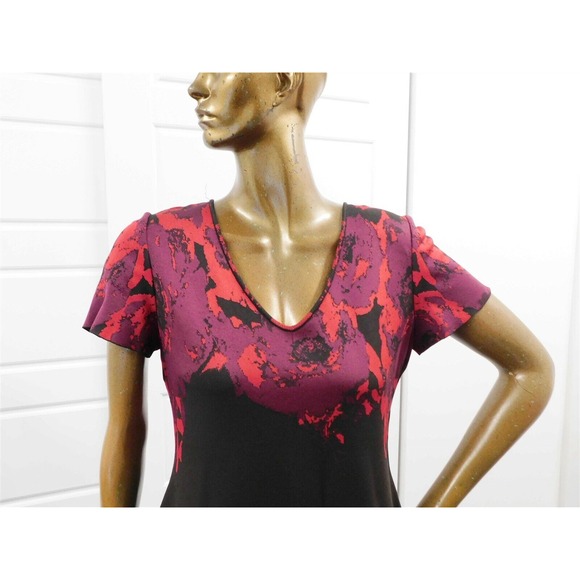 St John Brown Red Purple Abstract Floral Knit Dress sz 12 - Picture 2 of 5